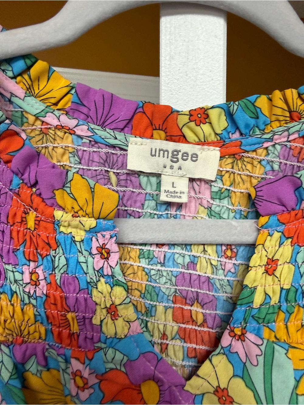 Umgee Pink Multi Floral Smocked Flutter Sleeve Top - Picture 4 of 4
